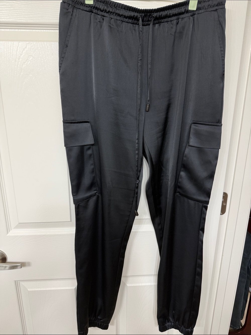 Kenneth Cole Black Women's Satin Like Cargo Jogger Pants